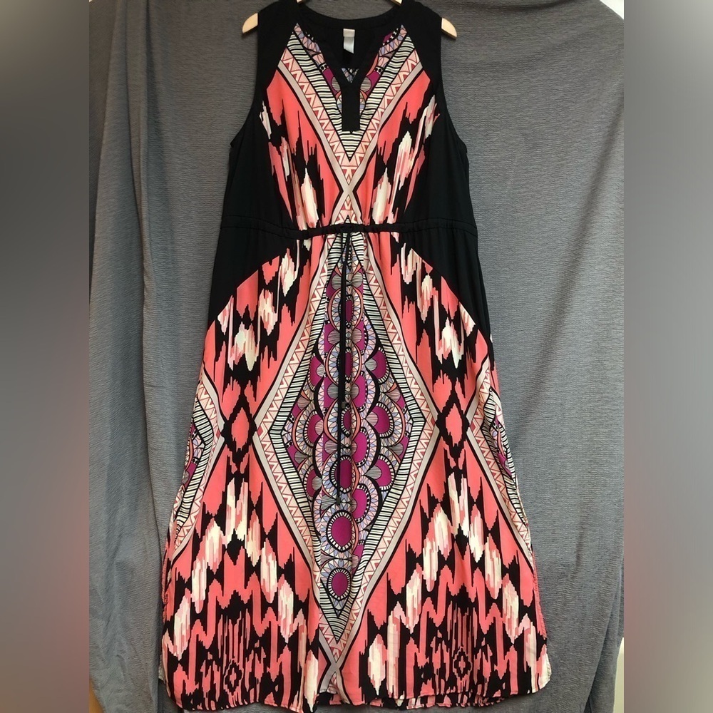 Pure energy, 2 X V-neck Maxi, dress, black, coral, pink, fuchsia, lilac, floral